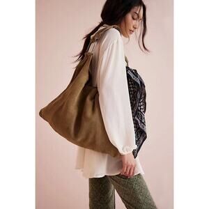 NWT Free People Bobbi Slouch Suede Hobo Bag Light Sand All